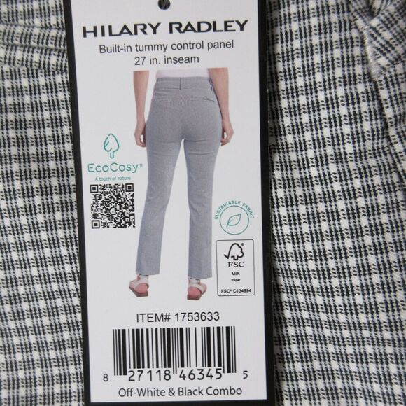 HILARY RADLEY Plaid Tummy Control Ankle Pants Sz S (4-6) White Black Cropped NWT - Picture 3 of 12